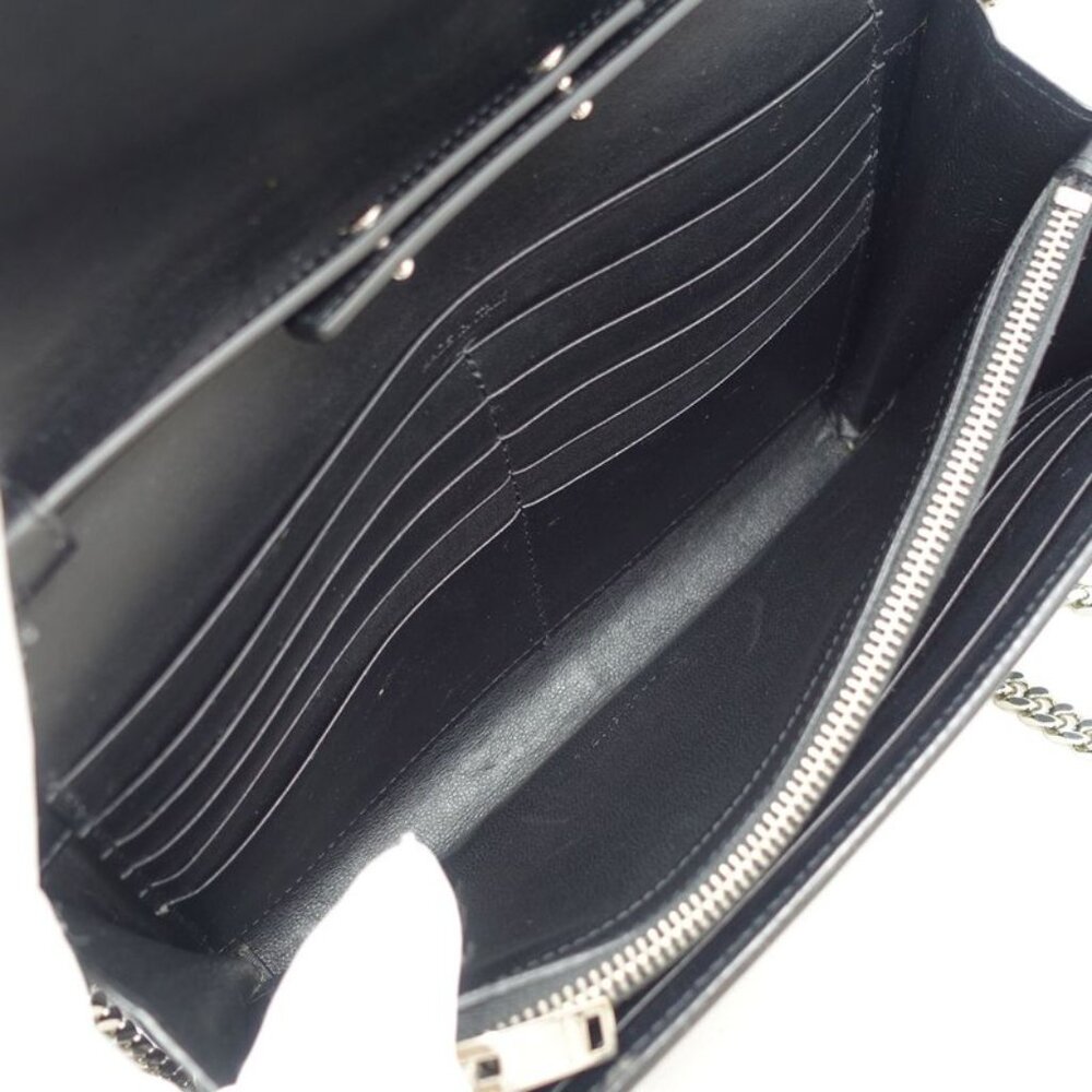 Saint Laurent Chain Wallet Leather Black Star Pattern Silver Hardware - Picture 6 of 9
